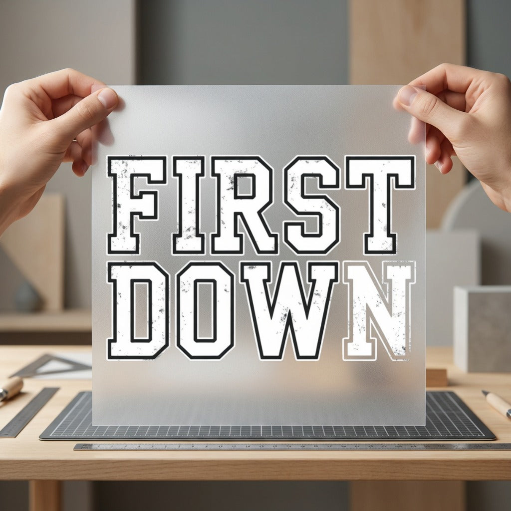 Distressed First Down Game Vintage Retro Ready to Press DTF Transfer for Dtf