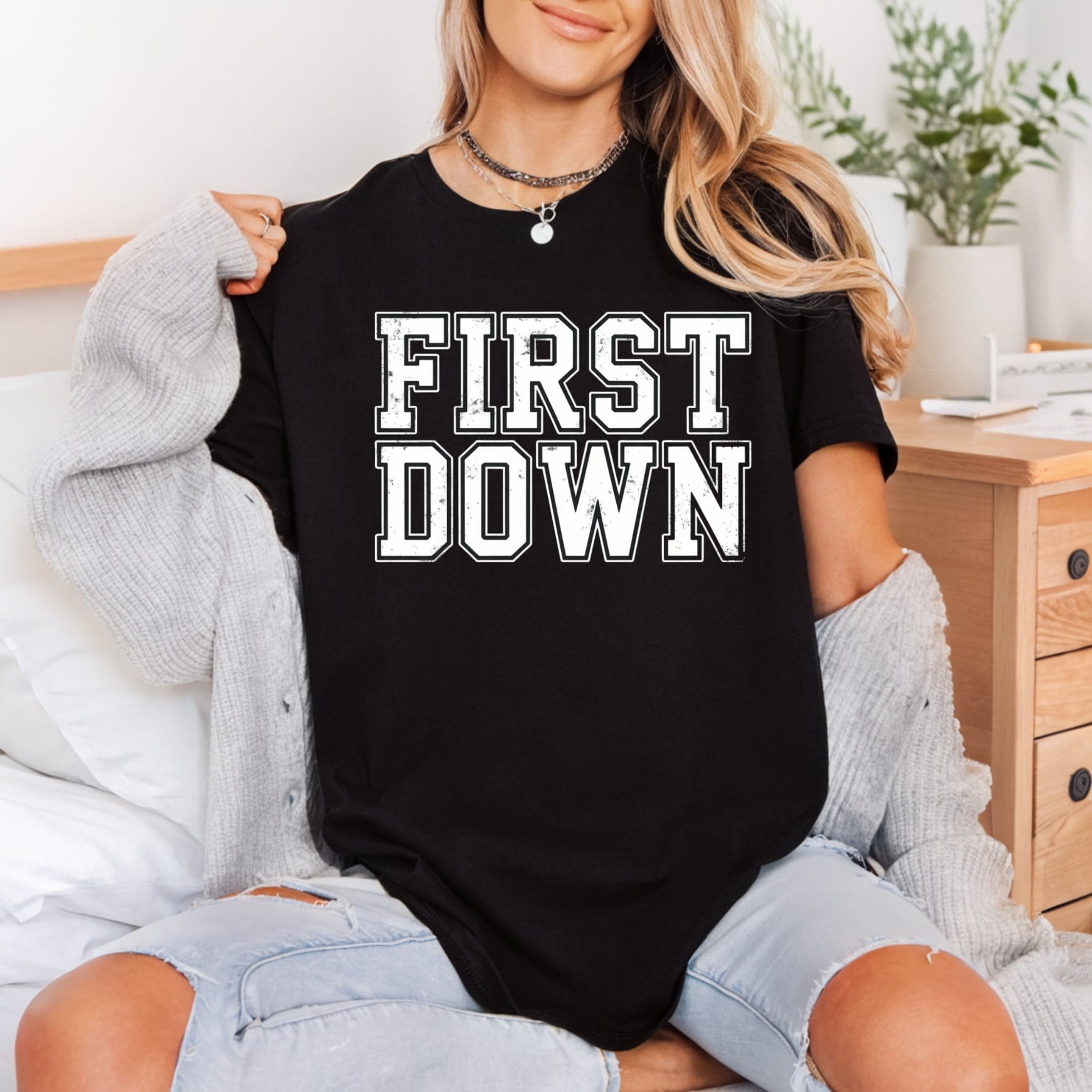 Distressed First Down Game Vintage Retro Ready to Press DTF Transfer for Dtf