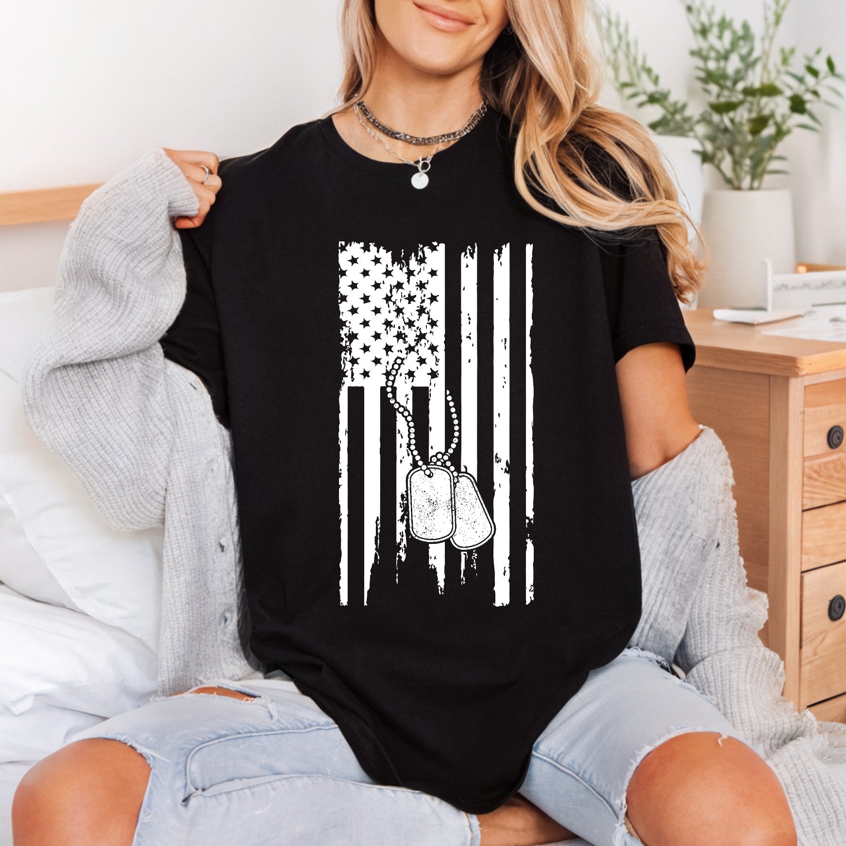 Distressed Flag Dog Tags Patriotic Usa Ready to Press DTF Transfer for Dtf