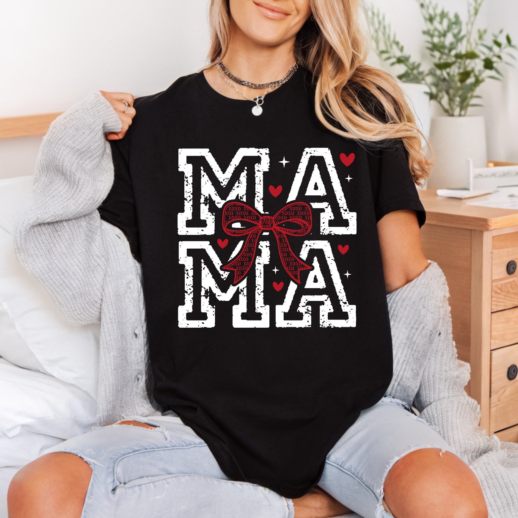 Distressed Mama Bow Retro Valentine Mom Ready to Press DTF Transfer for Dtf