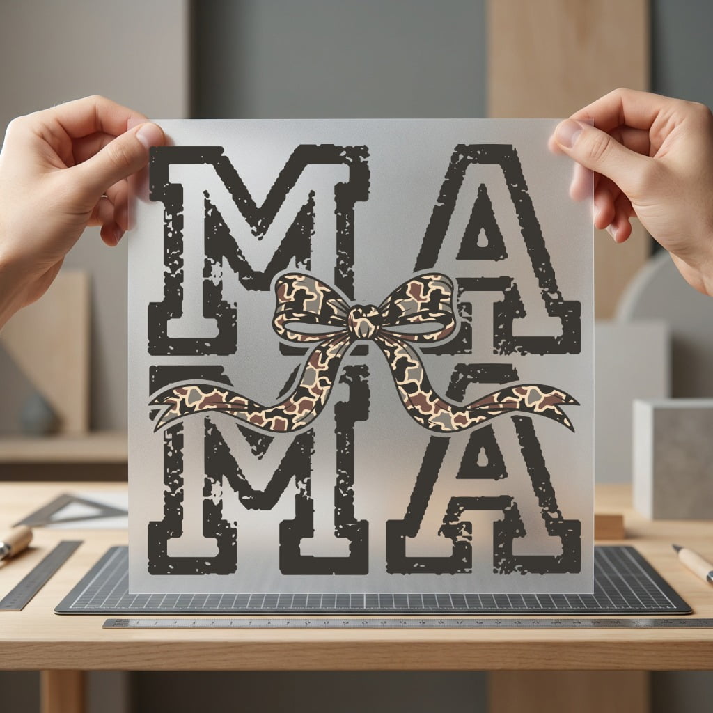 Distressed Mama Camo Bow Mom Mama Ready to Press DTF Transfer for Dtf