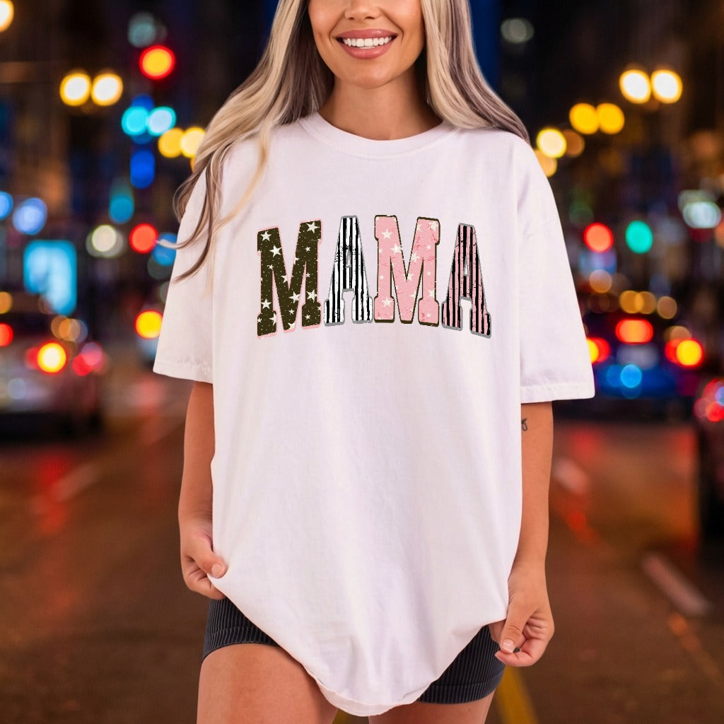 Distressed Mama Stars Stripes Patriotic Mom Ready to Press DTF Transfer for Dtf