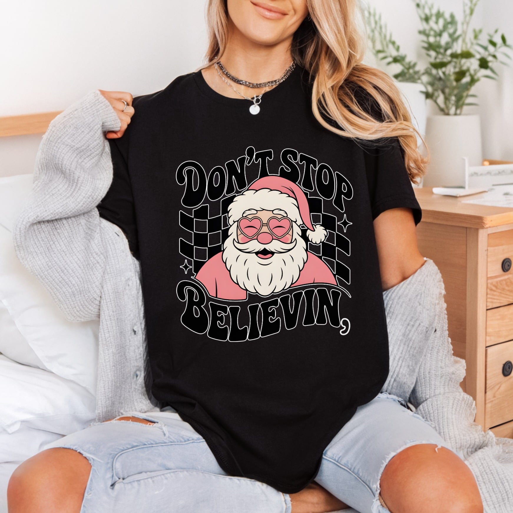 Don Stop Believin Santa Christmas Retro Ready to Press DTF Transfer for Dtf