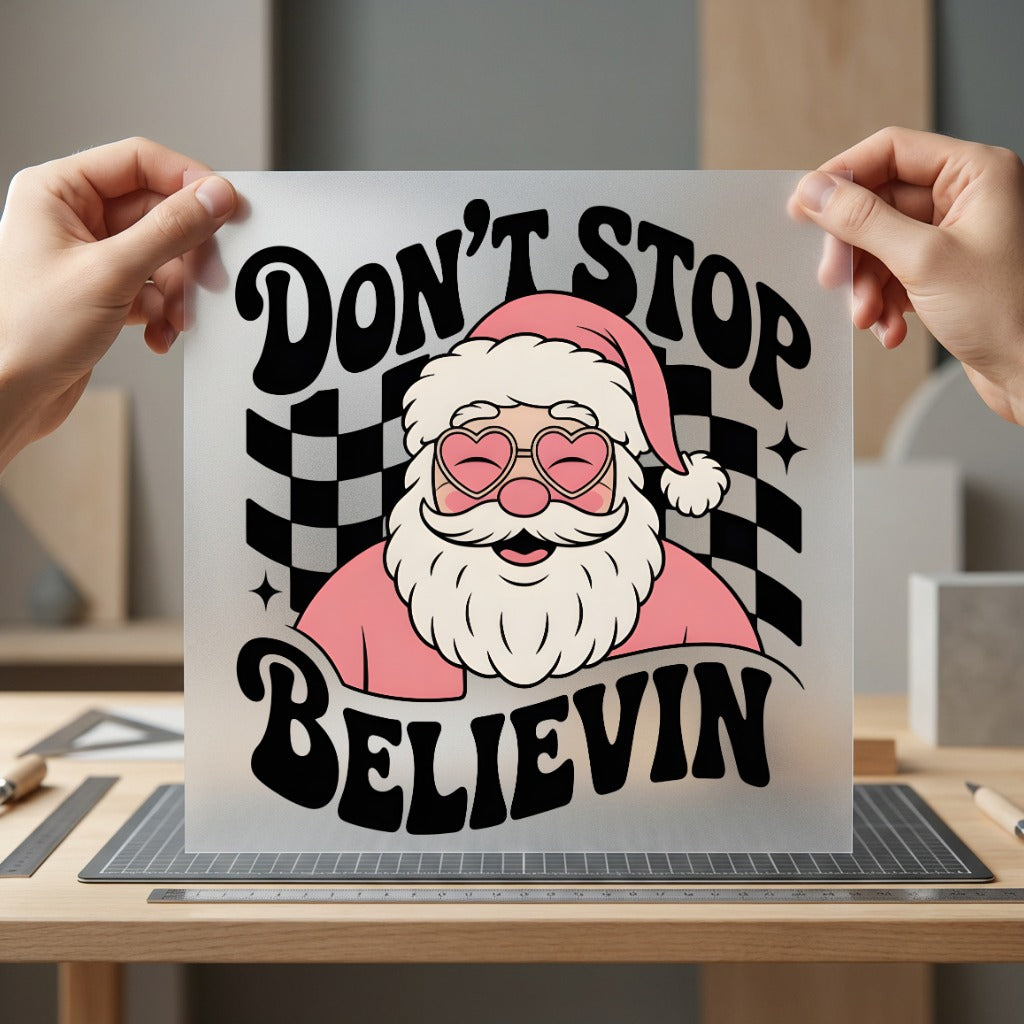 Don Stop Believin Santa Christmas Retro Ready to Press DTF Transfer for Dtf
