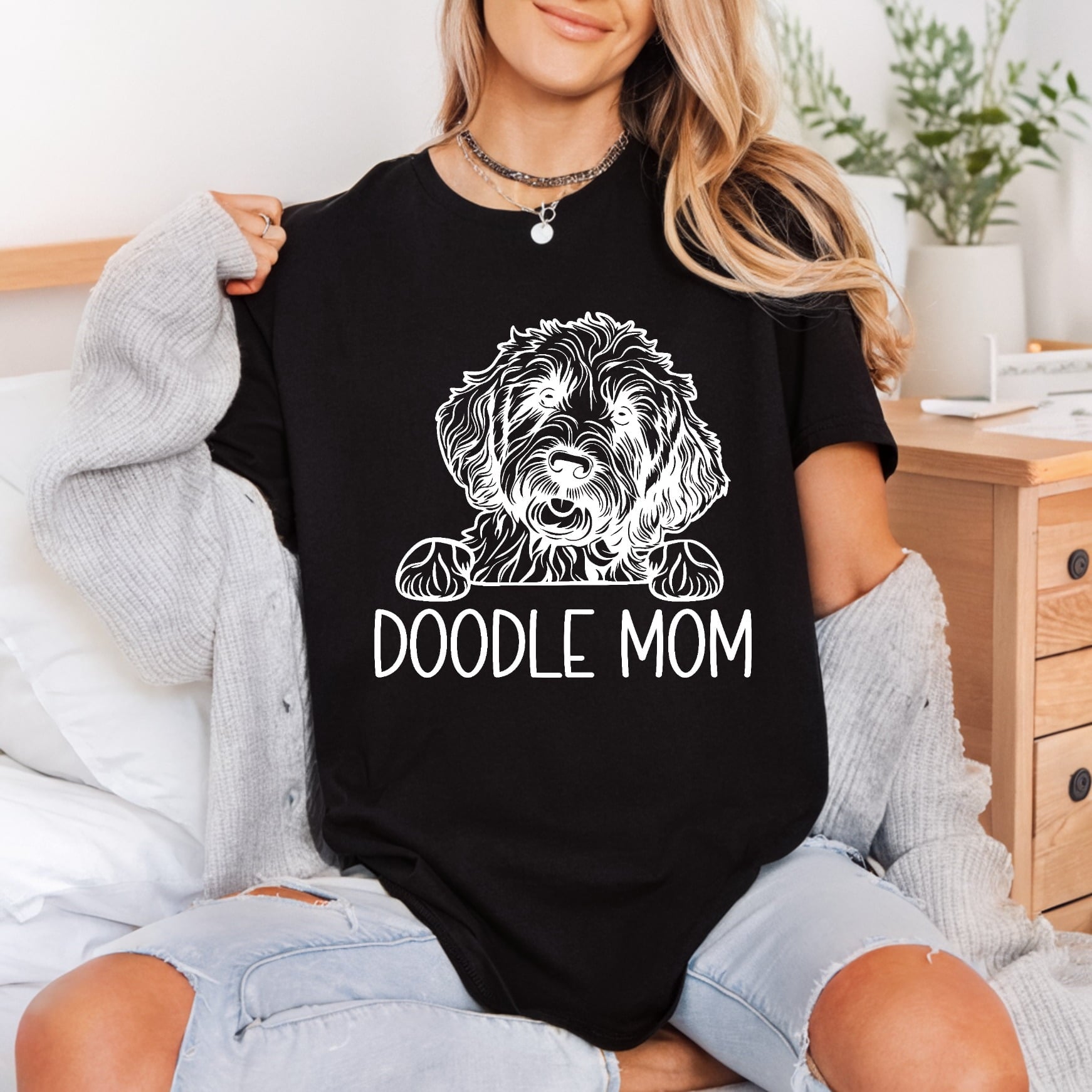 Doodle Mom Dog Cartoon Mom Dad Ready to Press DTF Transfer for Dtf