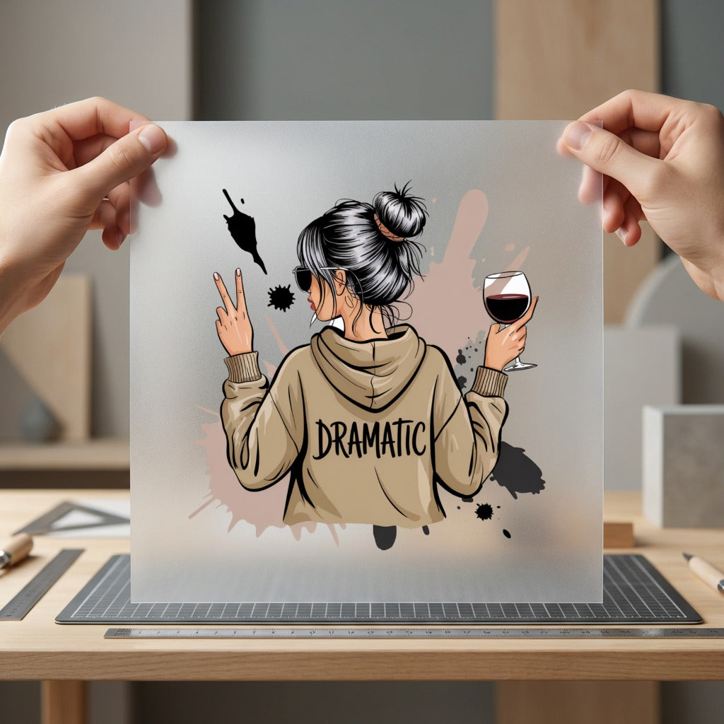 Dramatic Girl Wine Relaxed Funny Sarcastic Ready to Press DTF Transfer for Dtf
