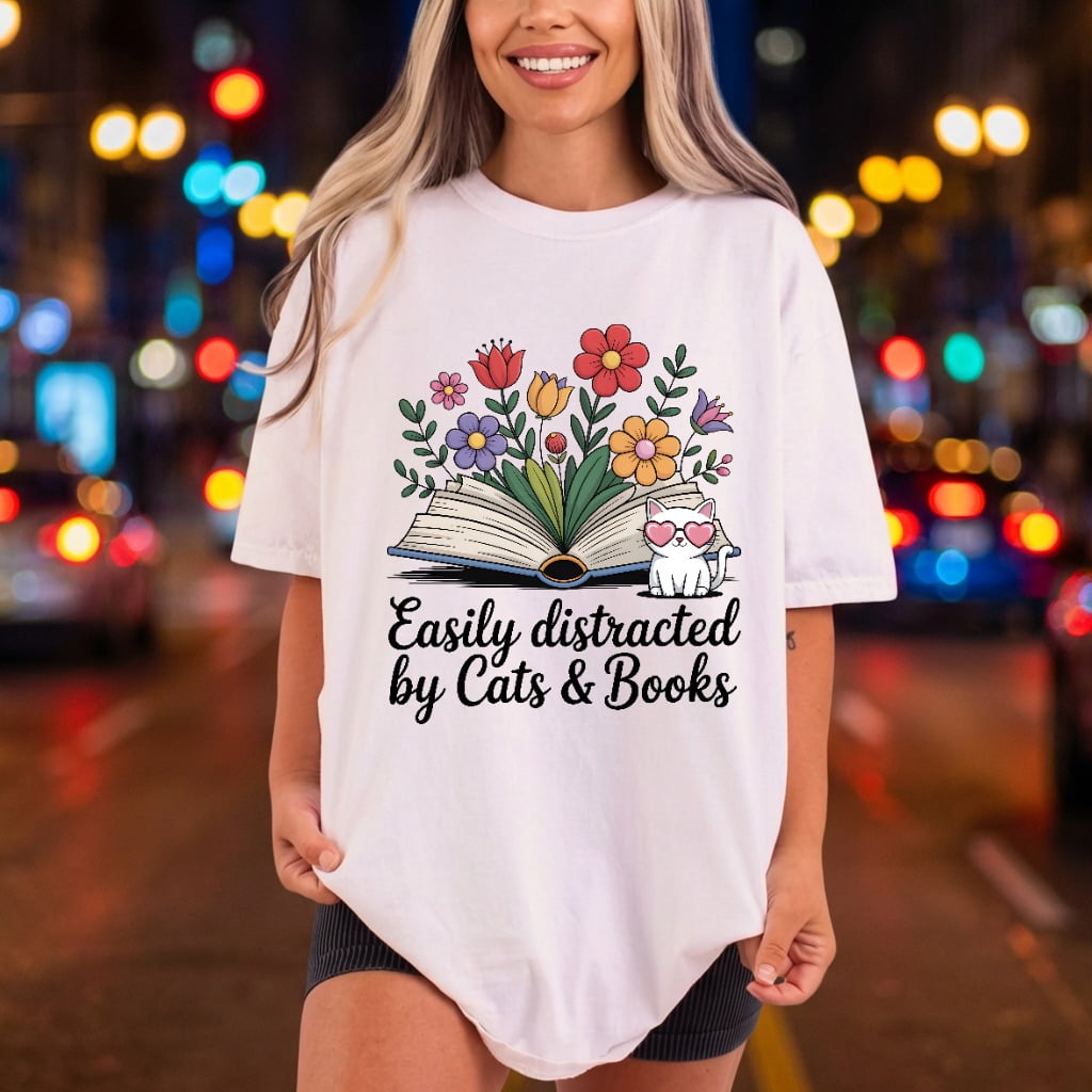 Easily Distracted Cats Books Mom Dad Ready to Press DTF Transfer for Dtf