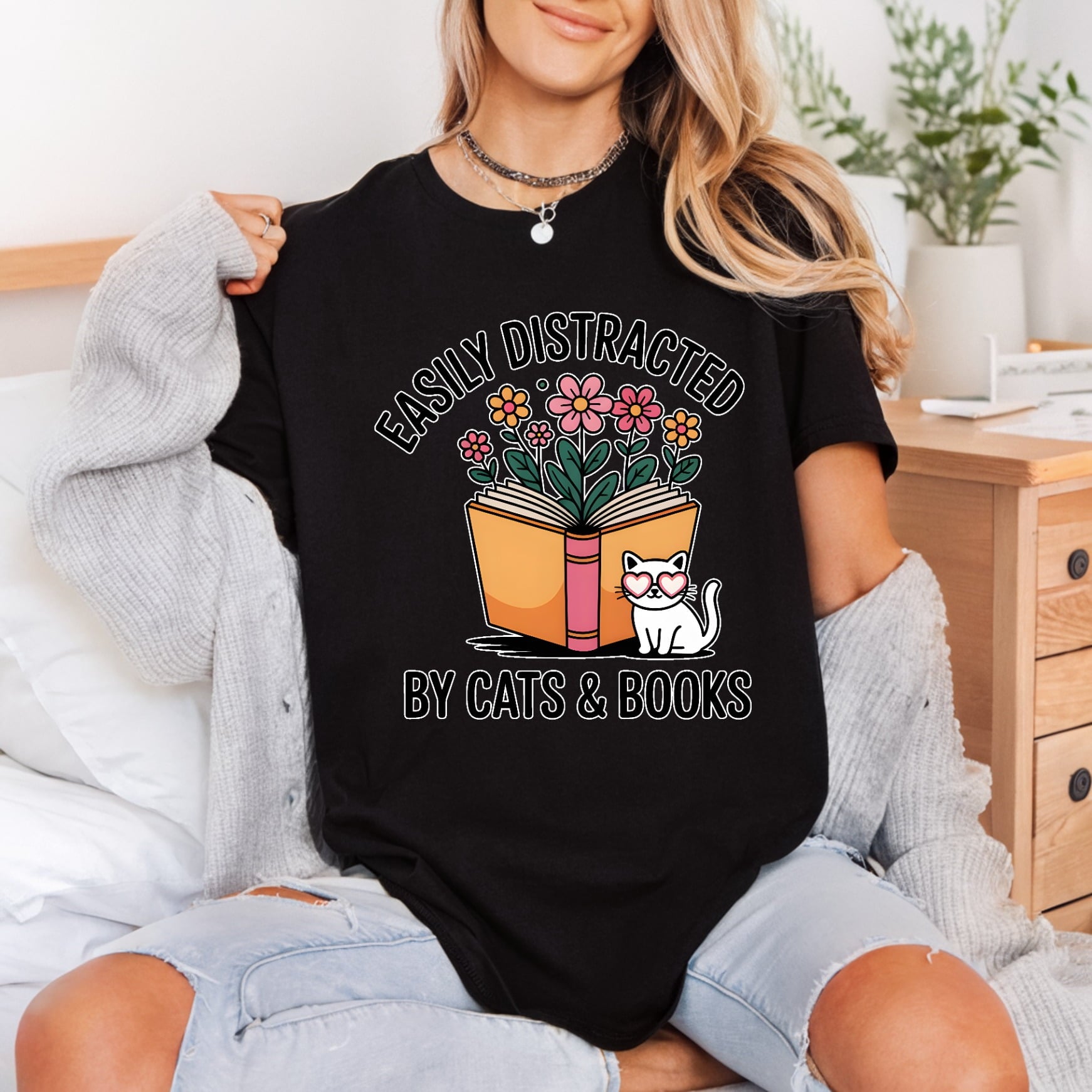 Easily Distracted Cats Books Mom Dad Ready to Press DTF Transfer for Dtf