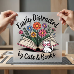Easily Distracted Cats Books Mom Dad Ready to Press DTF Transfer for Dtf
