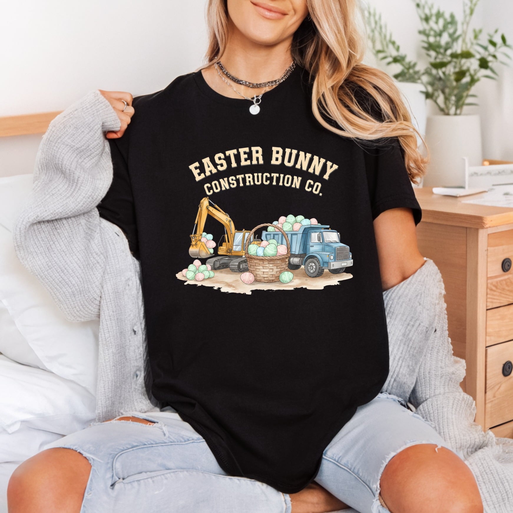 Easter Bunny Construction Kids Easter Funny Ready to Press DTF Transfer for Dtf