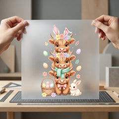 Easter Highland Cows Stack Easter Pet Ready to Press DTF Transfer for Dtf
