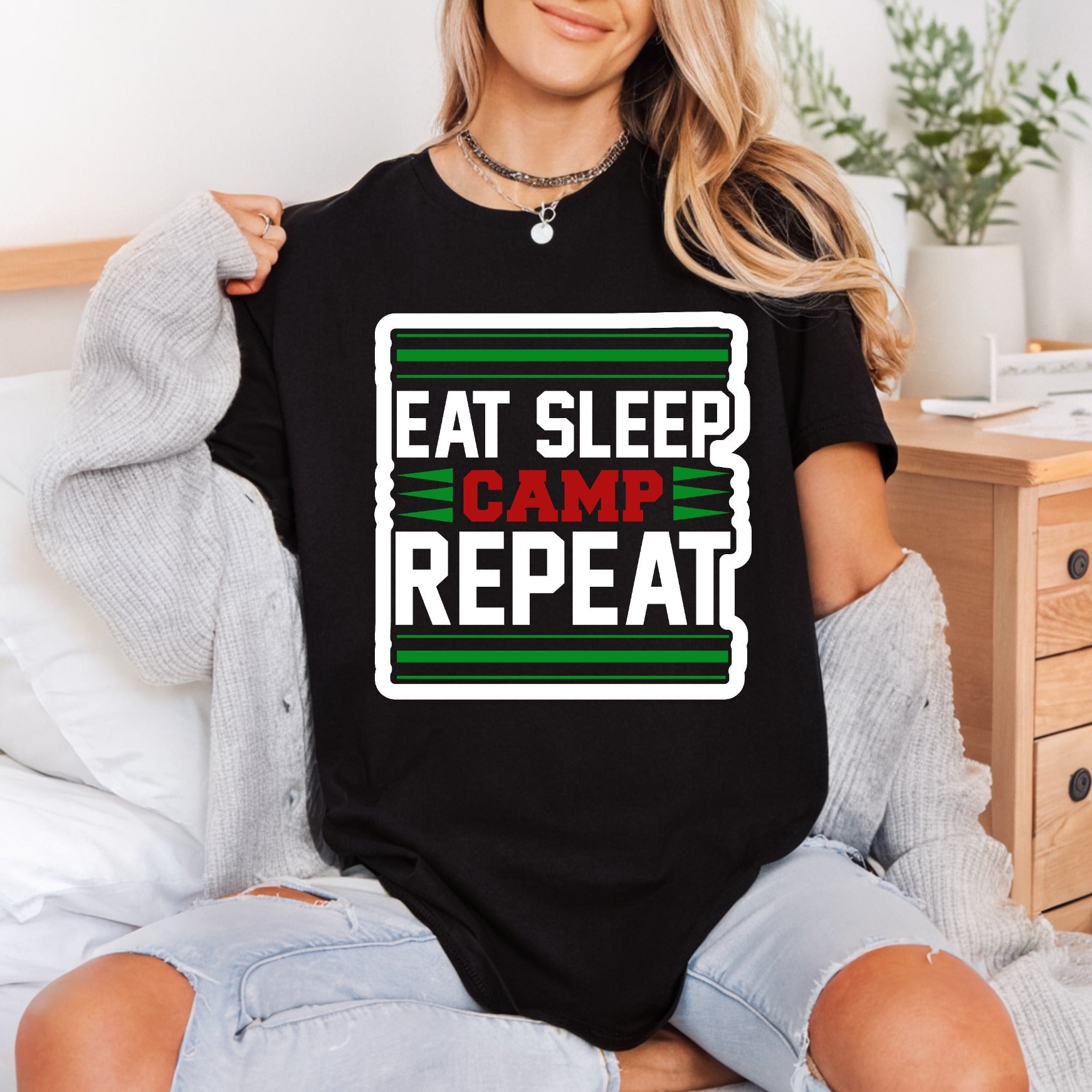 Eat Sleep Camp Repeat Camping Ready to Press DTF Transfer for Dtf