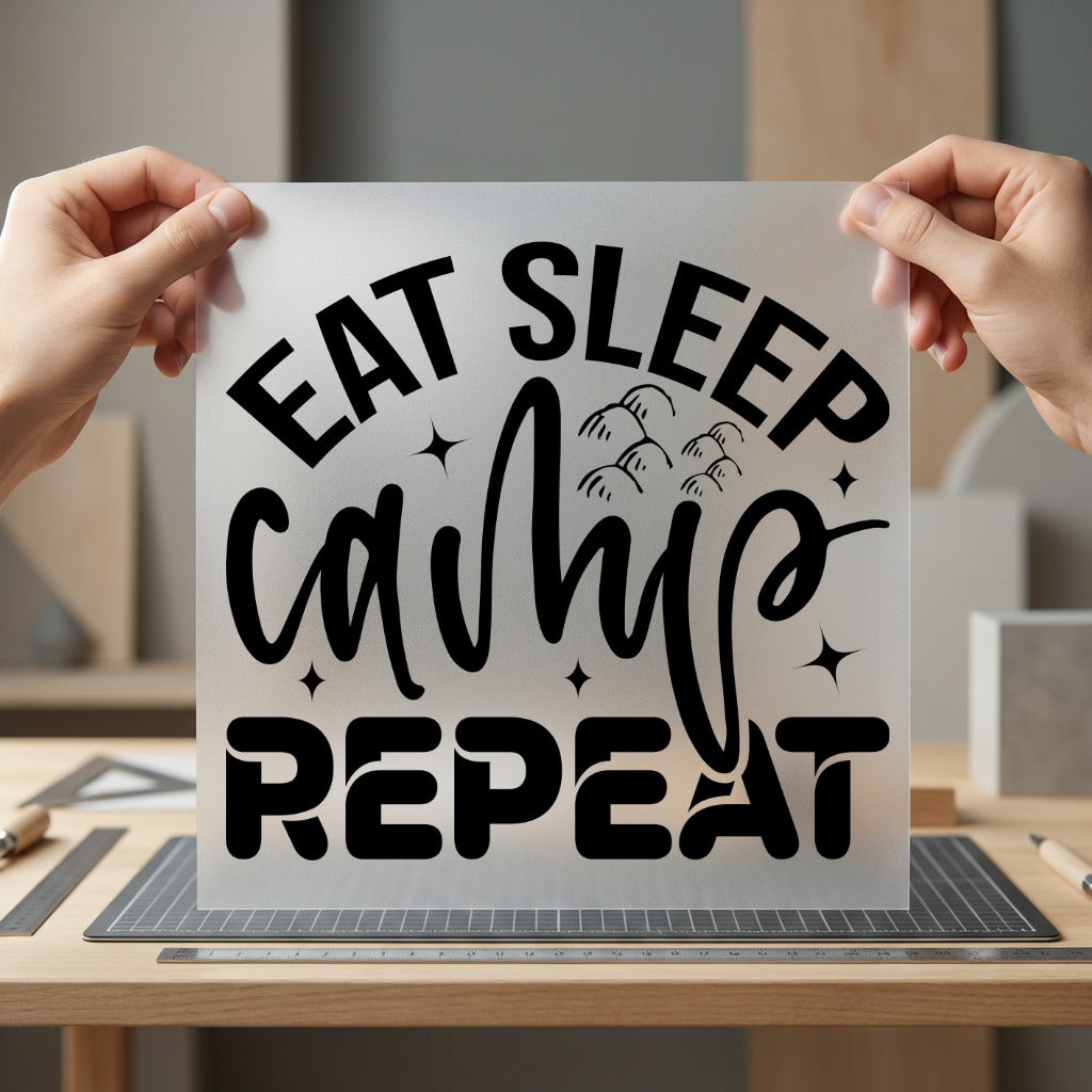 Eat Sleep Camp Repeat Camping Ready to Press DTF Transfer for Dtf