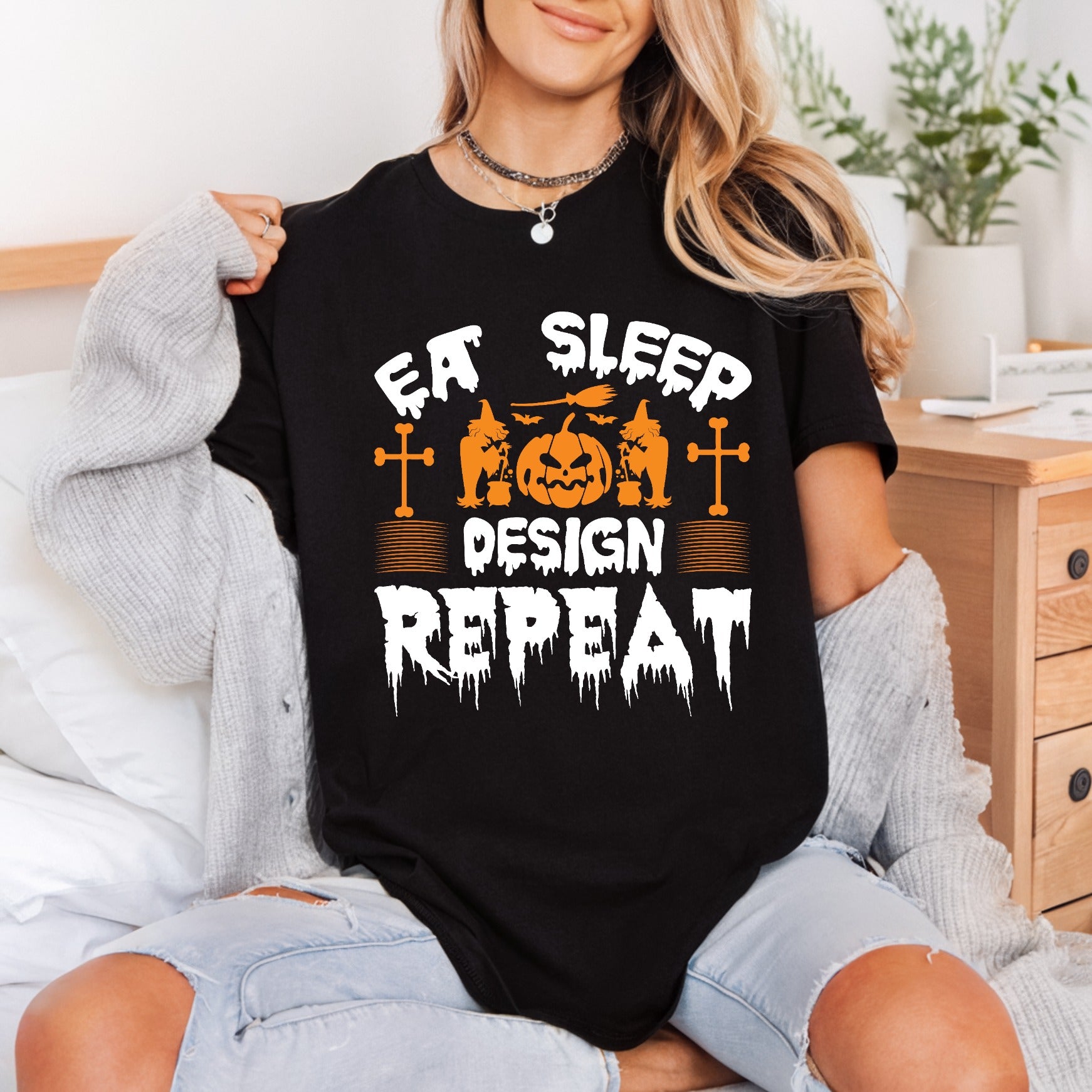 Eat Sleep Repeat Halloween Halloween Vintage Ready to Press DTF Transfer for Dtf