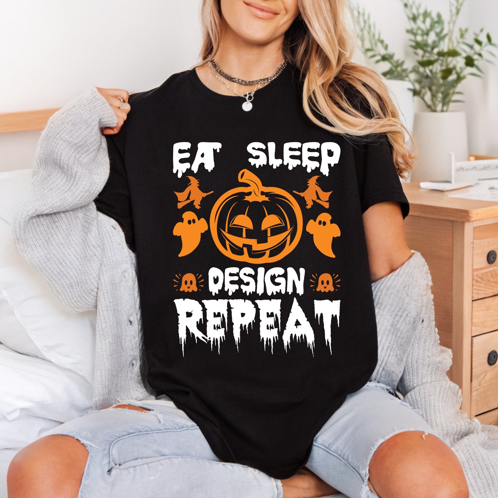 Eat Sleep Repeat Halloween Halloween Vintage Ready to Press DTF Transfer for Dtf
