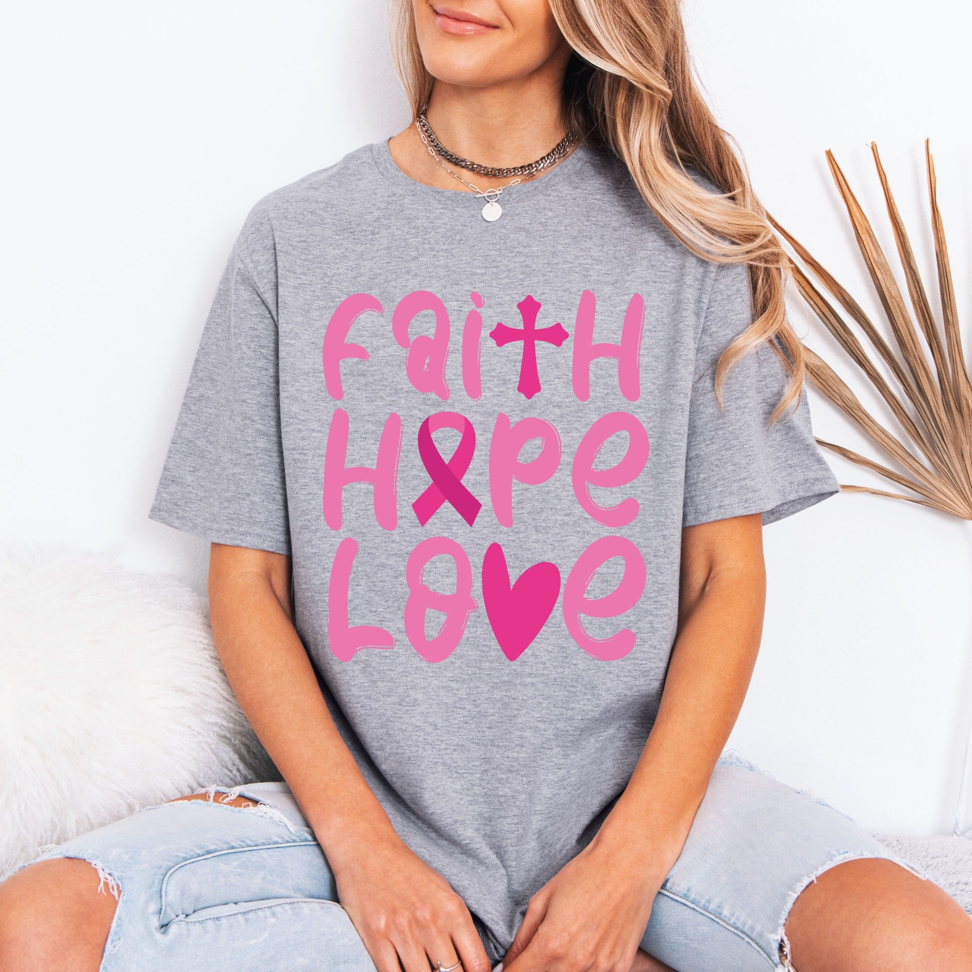 Faith Hope Love | Inspirational Breast Cancer Awareness Tee