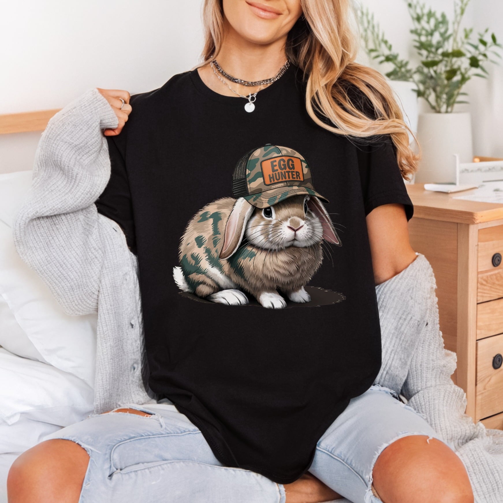 Egg Hunter Bunny Camo Easter Hunting Ready to Press DTF Transfer for Dtf