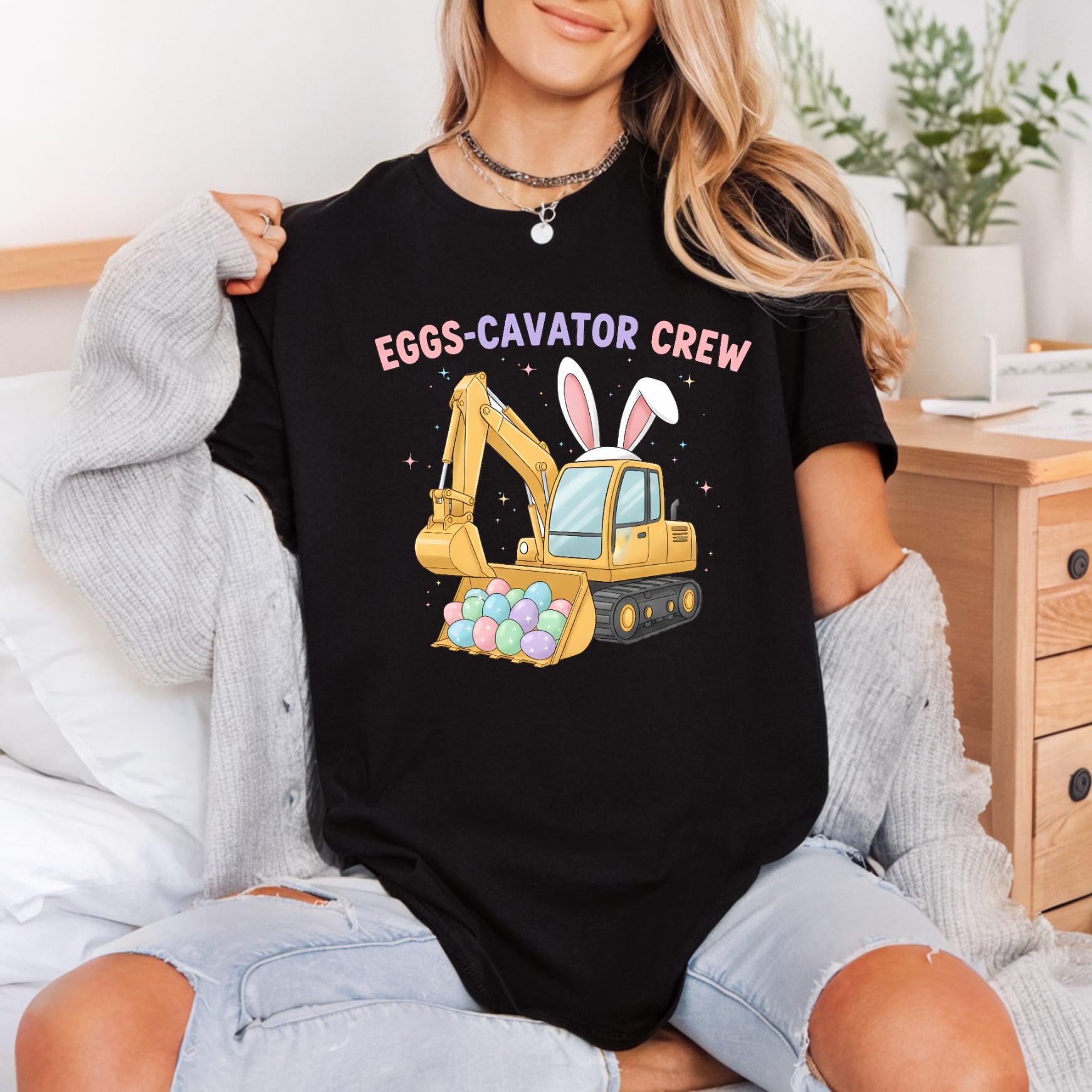 Eggs-cavator Crew Easter Diy Easter Funny Ready to Press DTF Transfer for Dtf