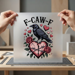 F-caw-f Goth Crow Broken Halloween Valentine Ready to Press DTF Transfer for Dtf