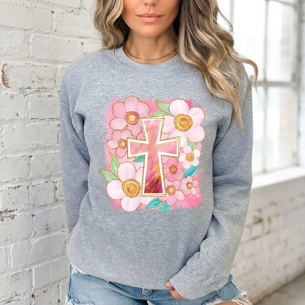 Floral Cross Design | Faith & Spring Bloom Sweatshirt