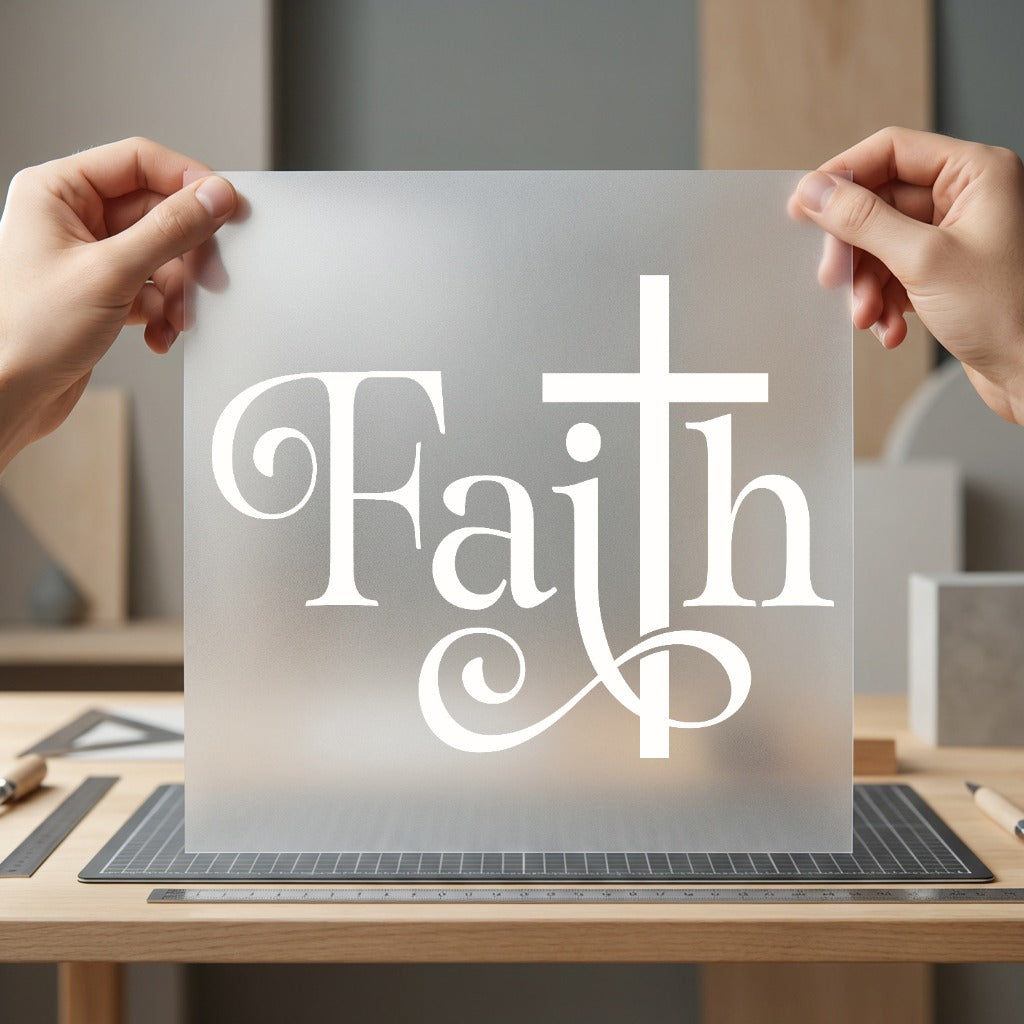 Faith Cross Ornate Script Christian Faith Ready to Press DTF Transfer for Dtf
