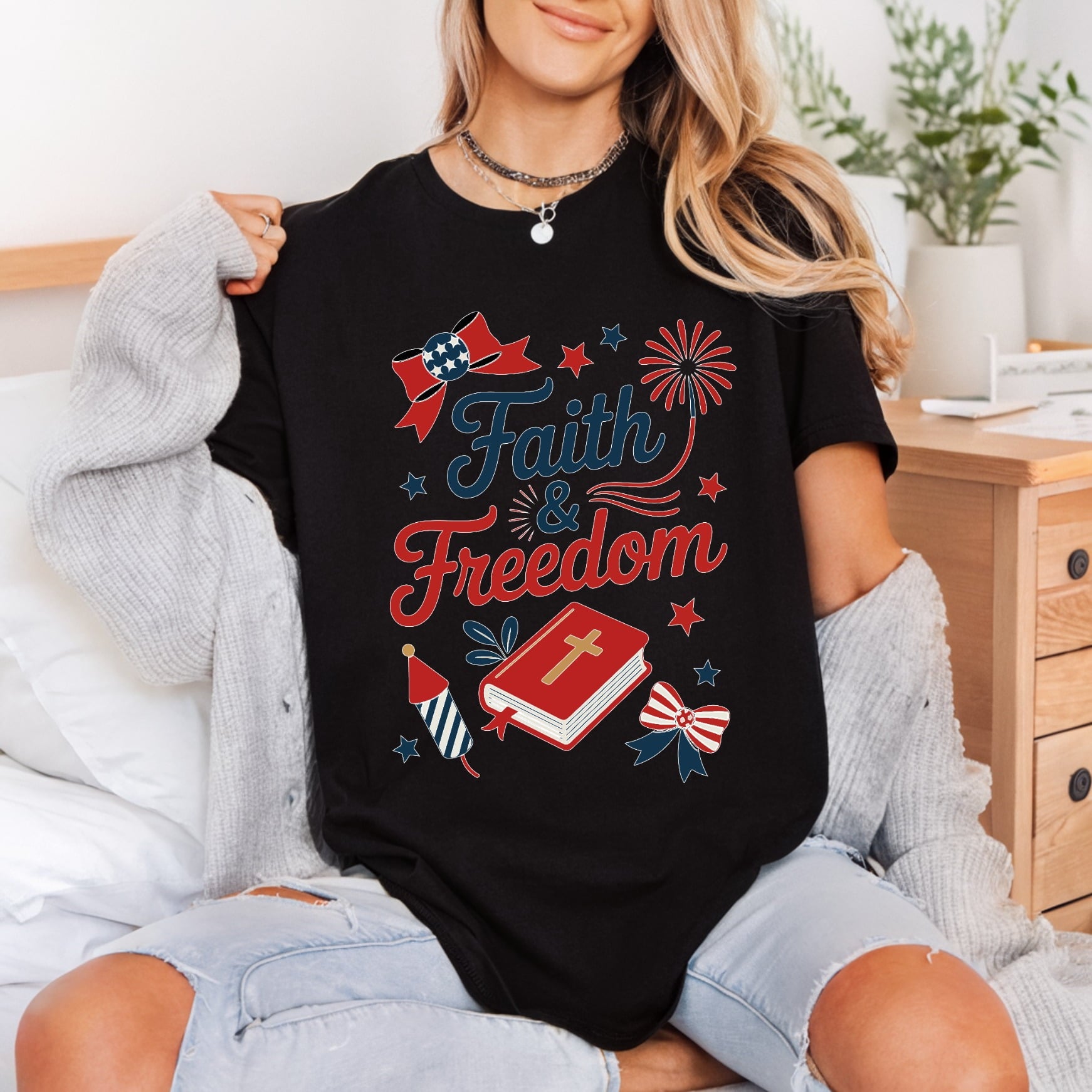 Faith Freedom Patriotic Diy 4th Of July Christian Ready to Press DTF Transfer for Dtf