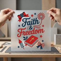 Faith Freedom Patriotic Diy 4th Of July Christian Ready to Press DTF Transfer for Dtf