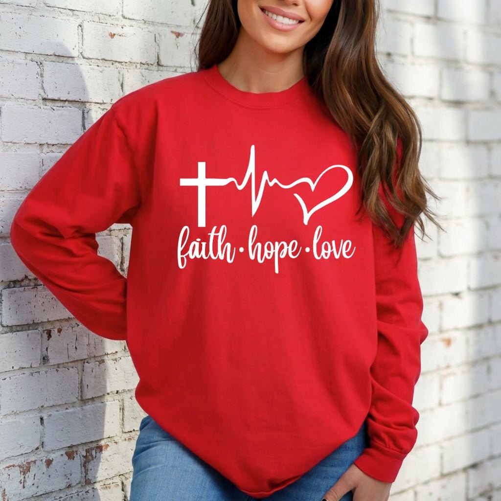Faith Hope Love Heartbeat | Christian Affirmation Sweatshirt - Luckets.com