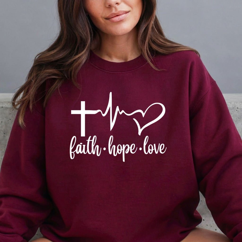 Faith Hope Love Heartbeat | Christian Affirmation Sweatshirt - Luckets.com