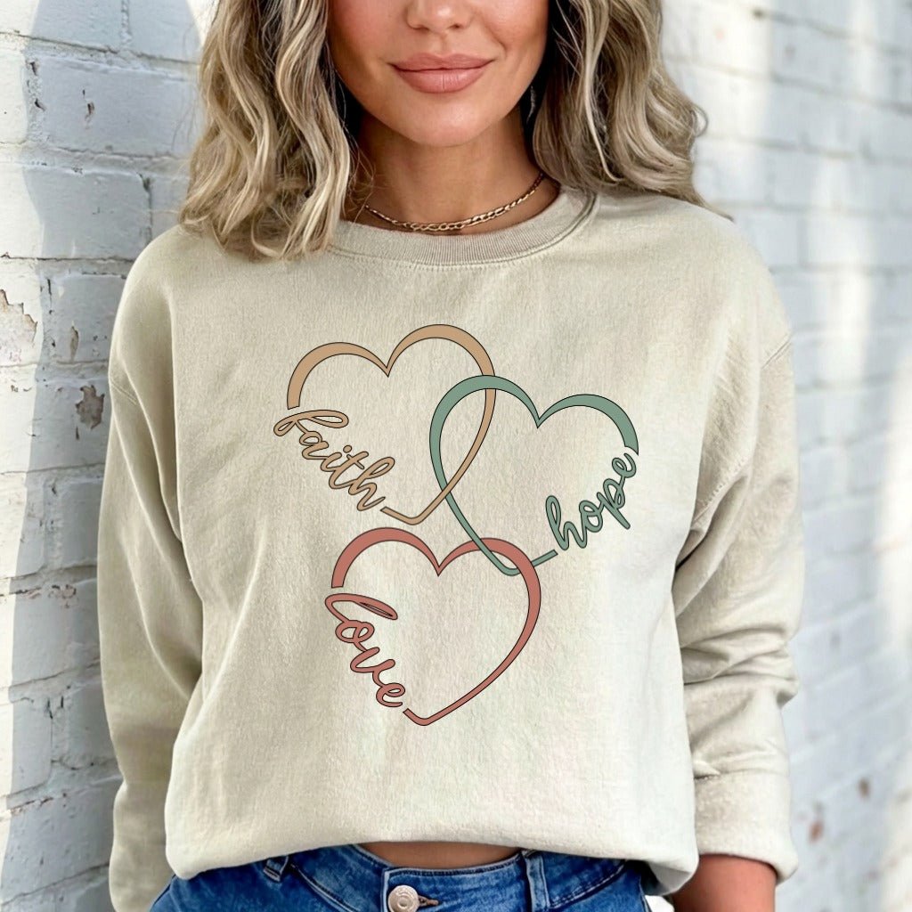 Faith Hope Love Hearts | Christian Living Sweatshirt - Luckets.com