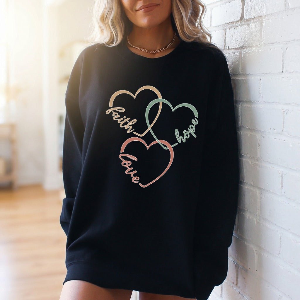Faith Hope Love Hearts | Christian Living Sweatshirt - Luckets.com