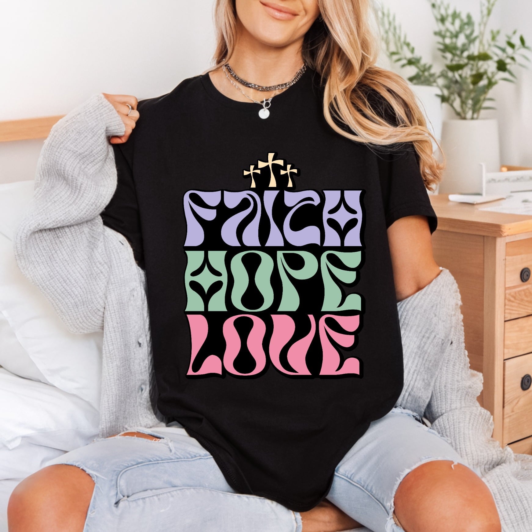 Faith Hope Love Retro Christian Faith Ready to Press DTF Transfer for Dtf