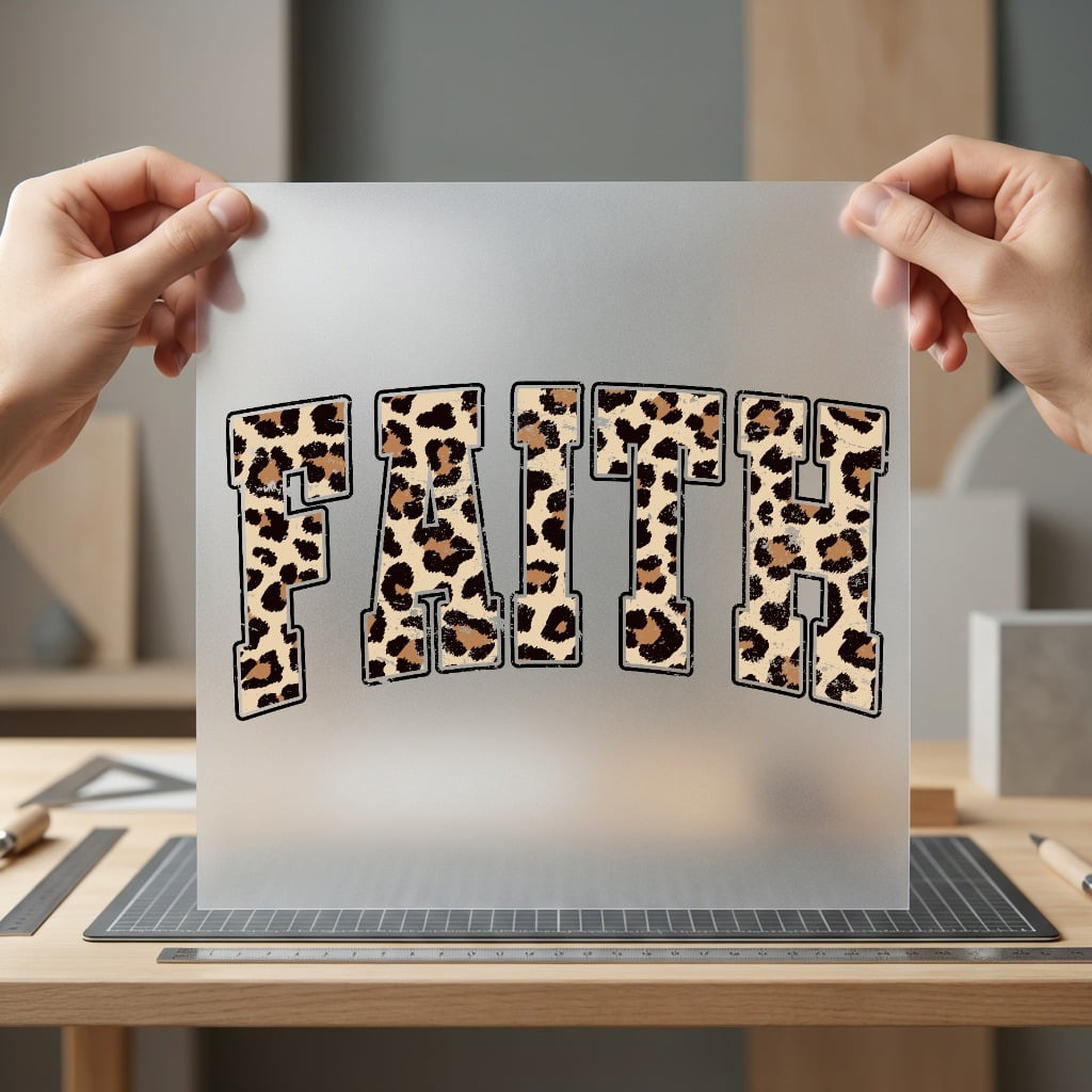Faith Leopard Letters Distressed Faith Vintage Ready to Press DTF Transfer for Dtf