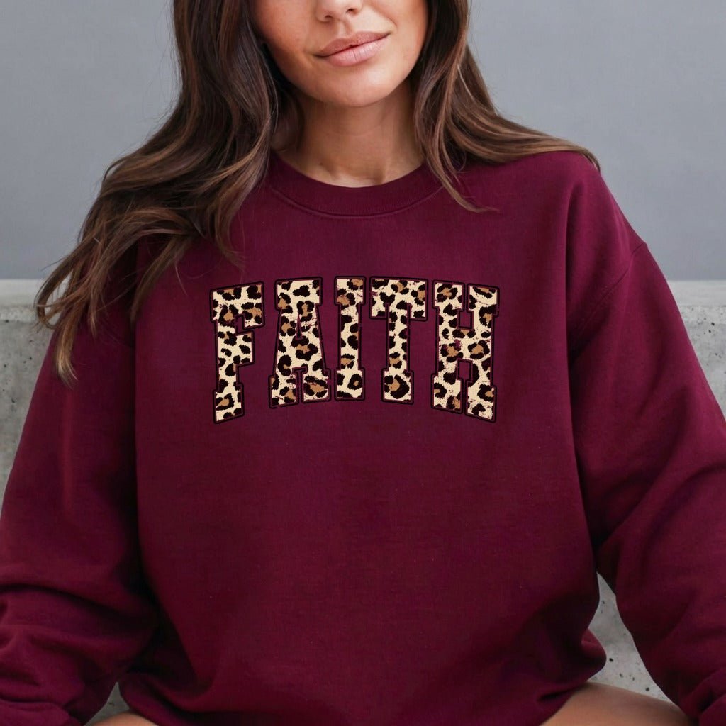 Faith | Leopard Print Script Sweatshirt - Luckets.com
