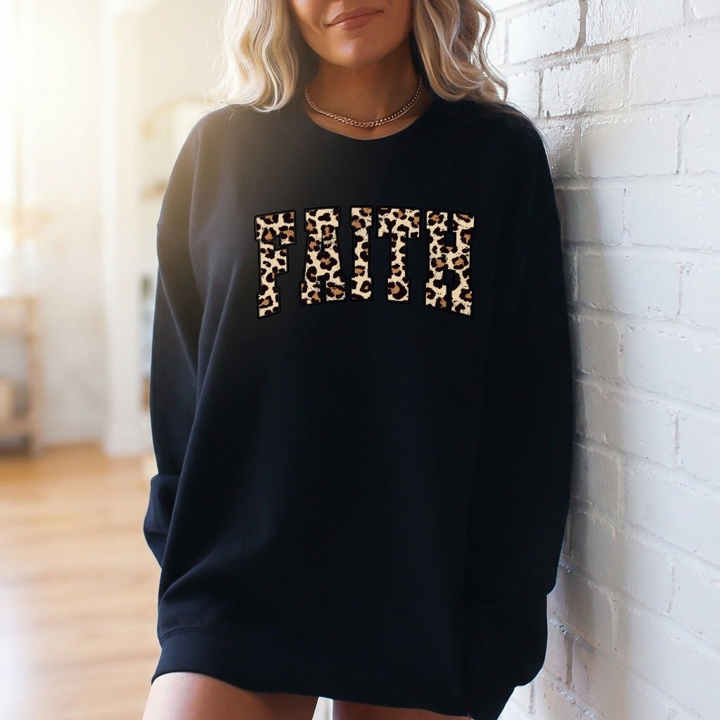 Faith | Leopard Print Script Sweatshirt - Luckets.com