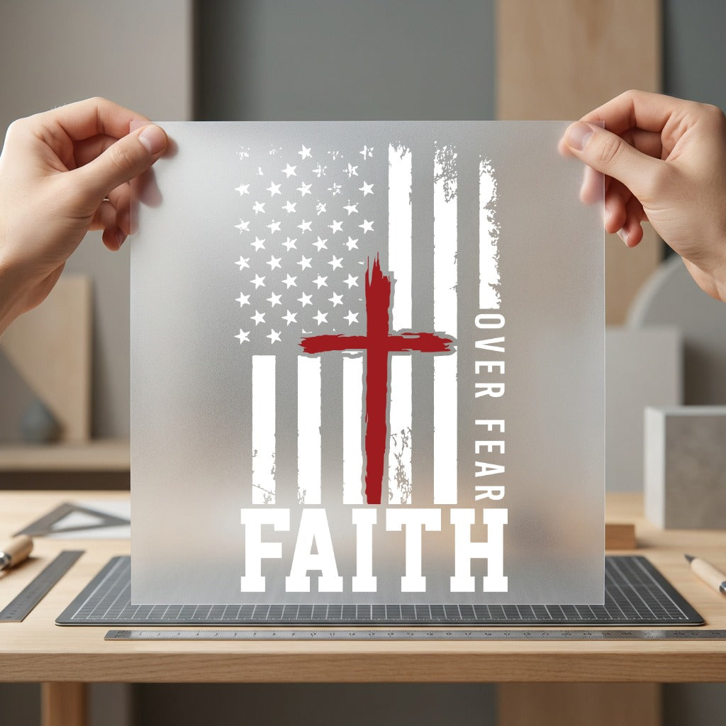 Faith Over Fear American Christian Faith Ready to Press DTF Transfer for Dtf