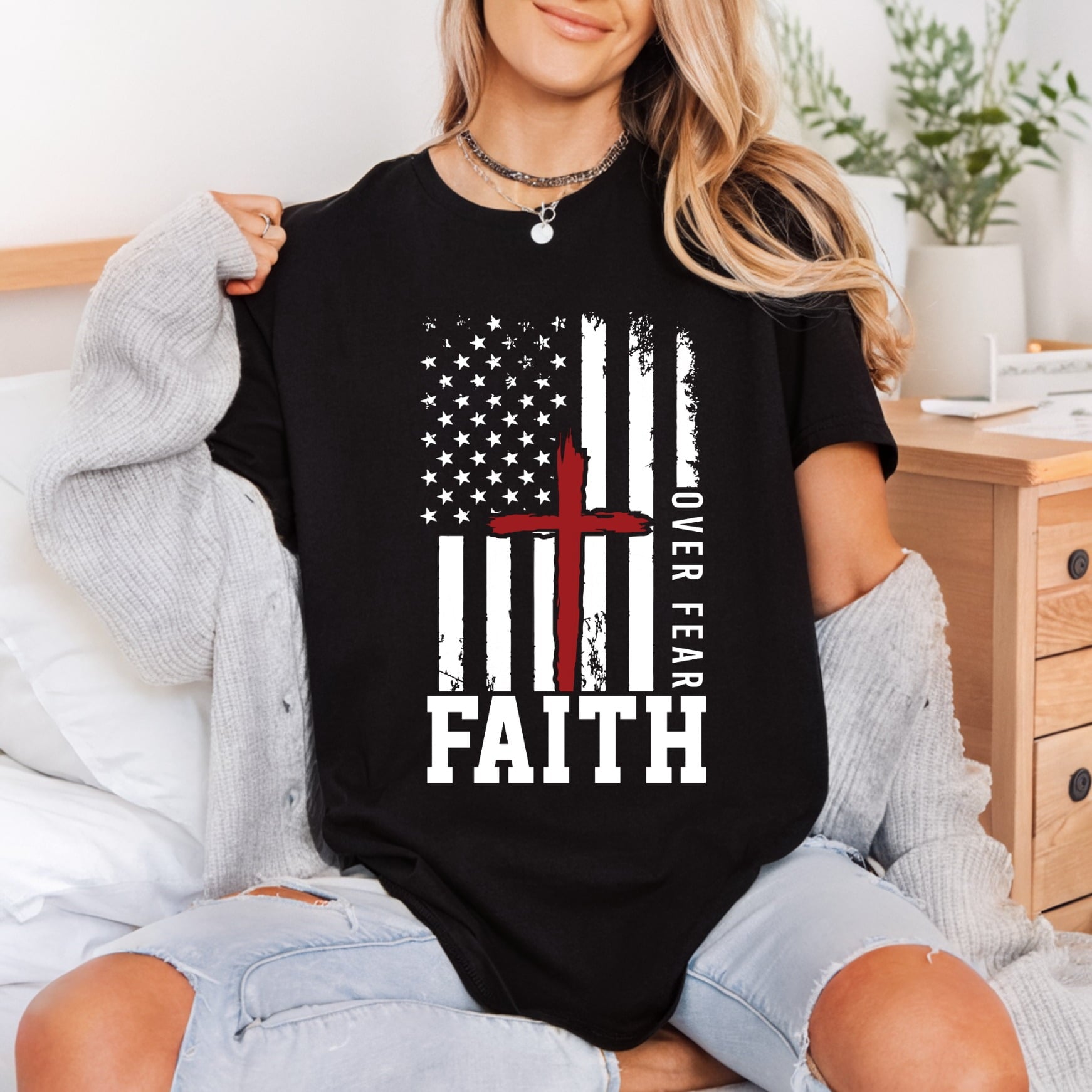 Faith Over Fear American Christian Faith Ready to Press DTF Transfer for Dtf
