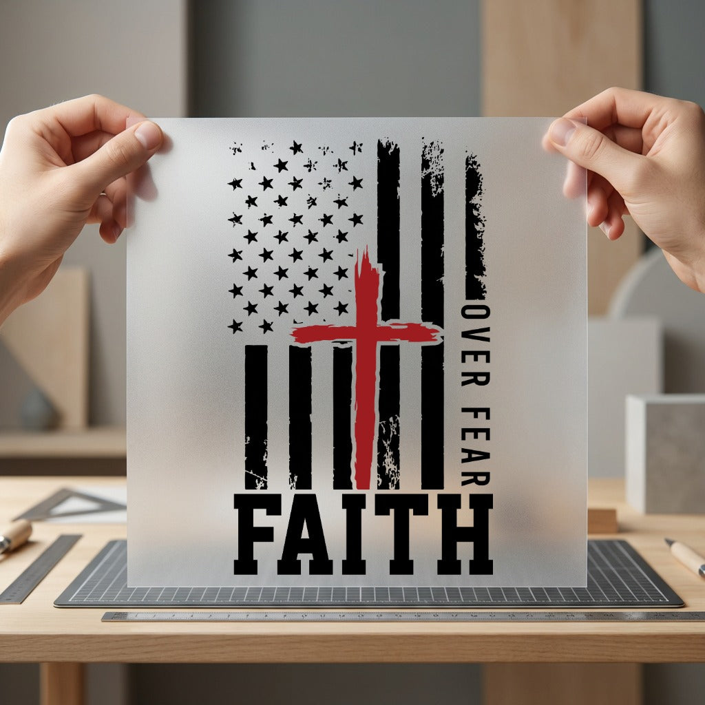 Faith Over Fear American Christian Faith Ready to Press DTF Transfer for Dtf