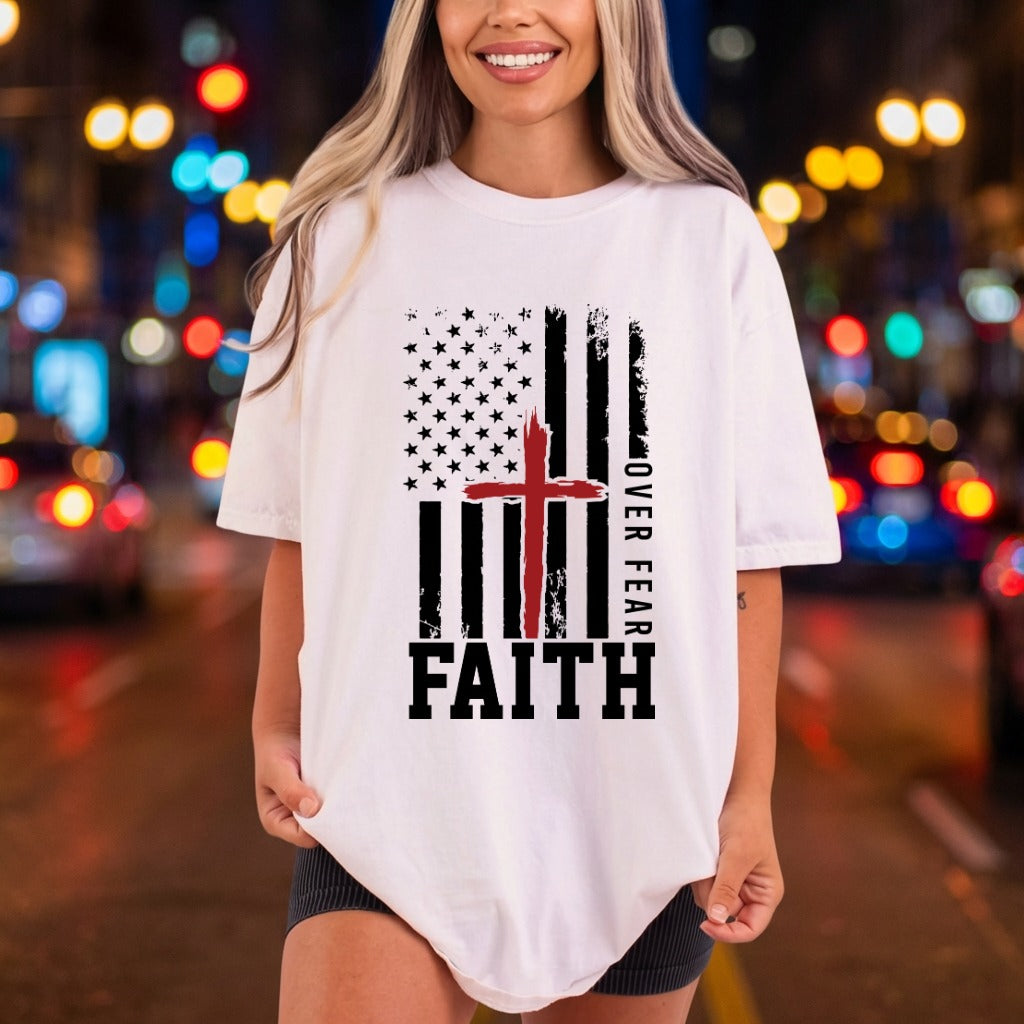 Faith Over Fear American Christian Faith Ready to Press DTF Transfer for Dtf
