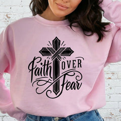 Faith Over Fear | Bold Cross & Script Sweatshirt - Luckets.com