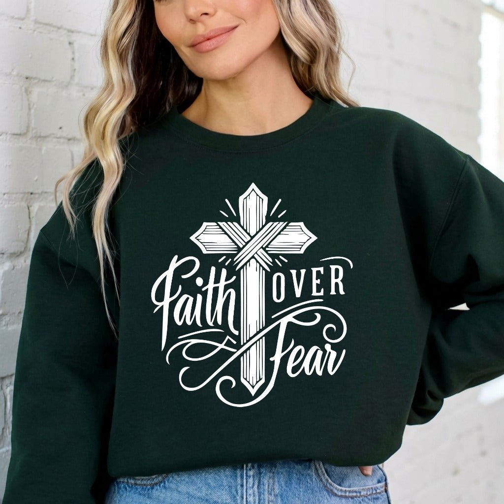 Faith Over Fear | Bold Cross & Script Sweatshirt - Luckets.com
