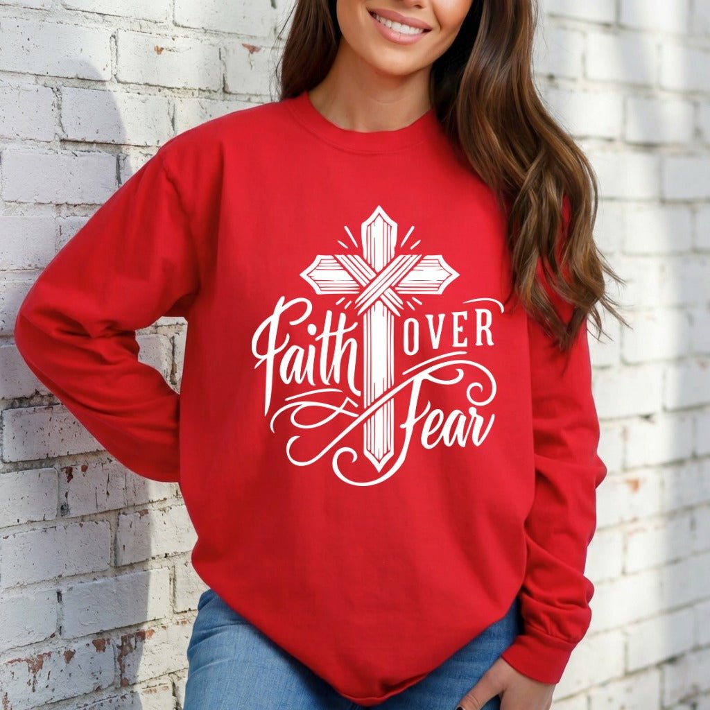 Faith Over Fear | Bold Cross & Script Sweatshirt - Luckets.com