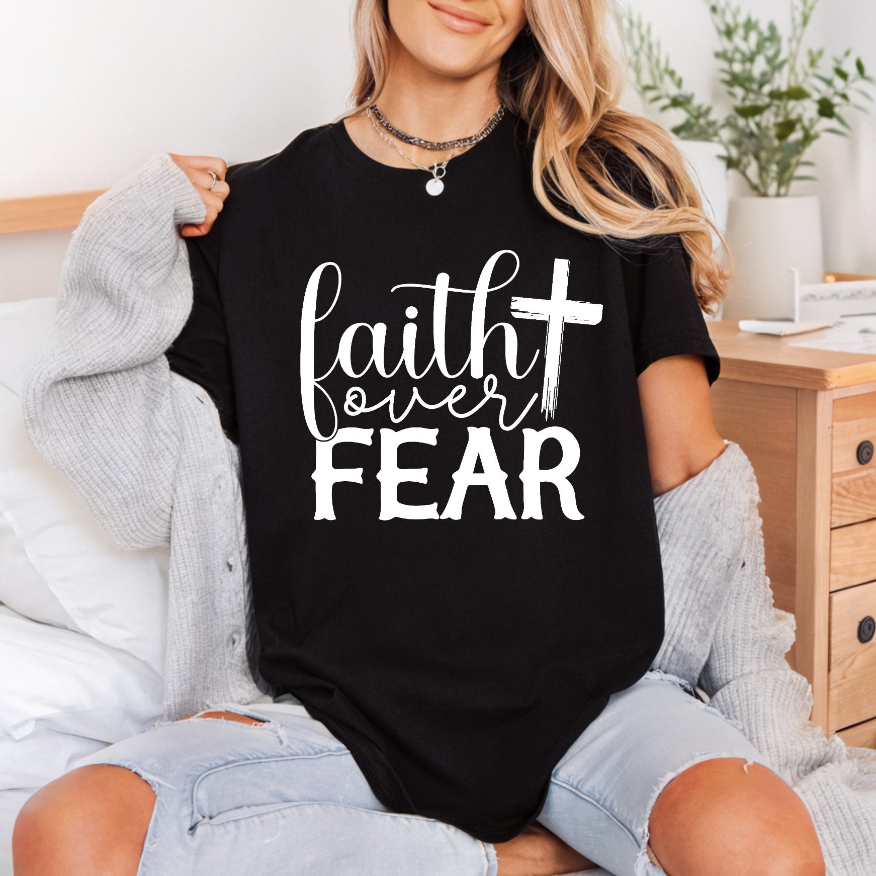 Faith Over Fear Cross Christian Faith Ready to Press DTF Transfer for Dtf