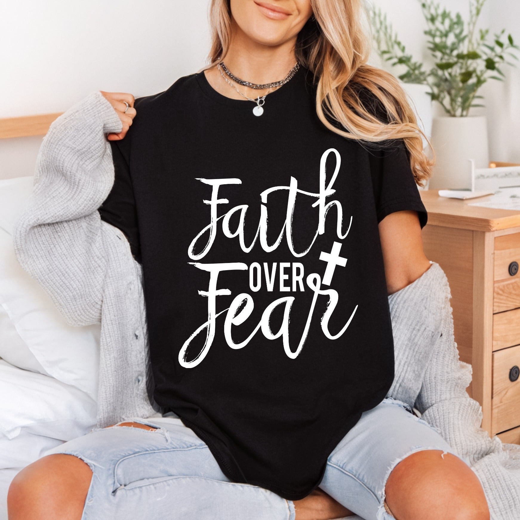 Faith Over Fear Cross Christian Faith Ready to Press DTF Transfer for Dtf