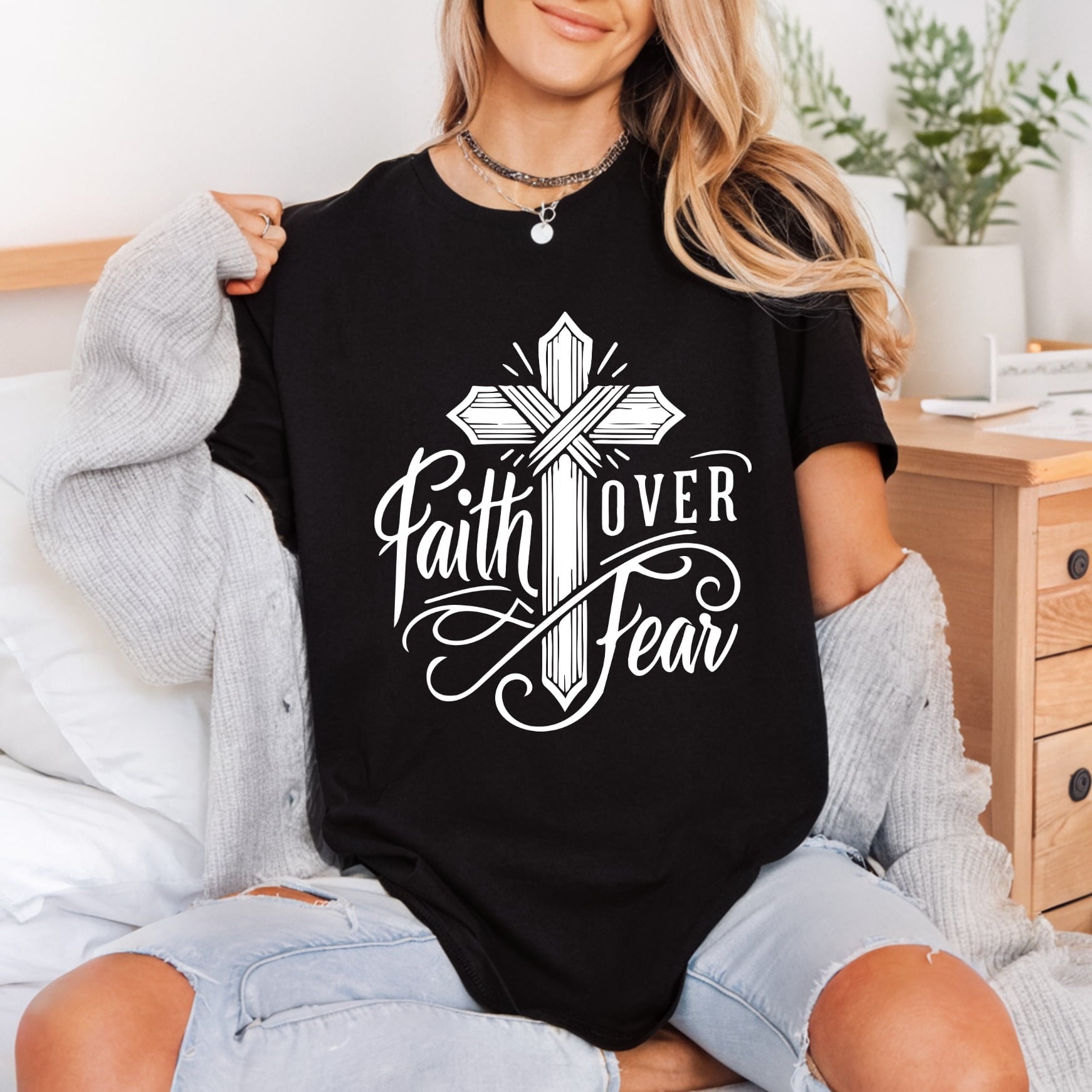 Faith Over Fear Cross Christian Faith Ready to Press DTF Transfer for Dtf