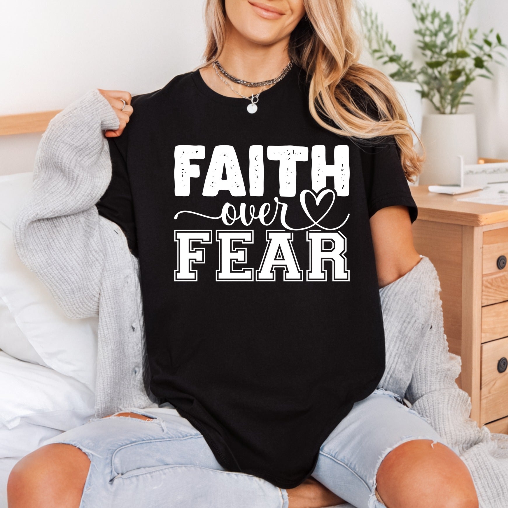 Faith Over Fear Heart Christian Faith Ready to Press DTF Transfer for Dtf
