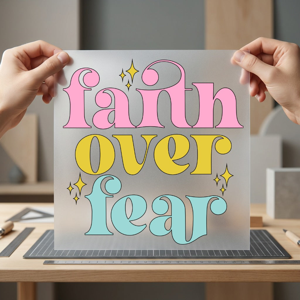 Faith Over Fear Retro Christian Faith Ready to Press DTF Transfer for Dtf