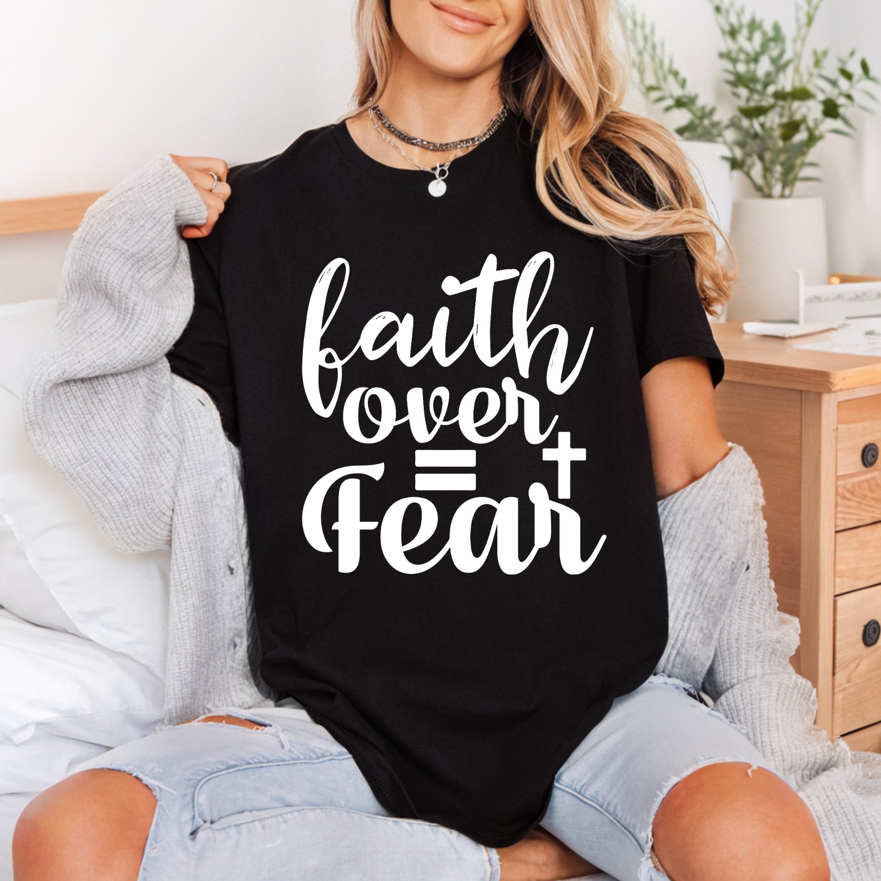 Faith Over Fear Script Christian Faith Ready to Press DTF Transfer for Dtf