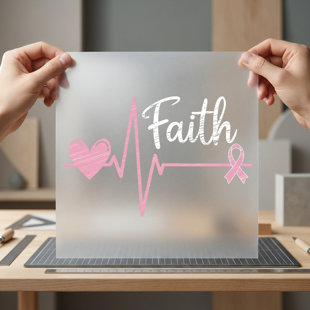 Faith Pink Ribbon Heart Faith Blessed Ready to Press DTF Transfer for Dtf