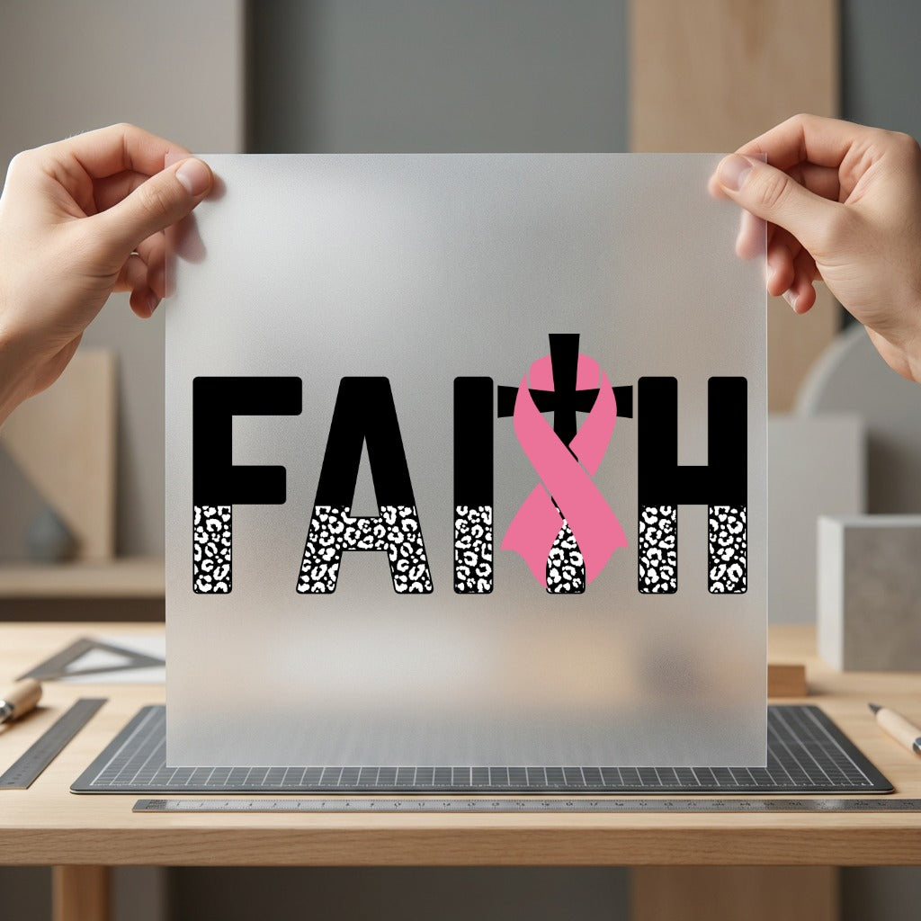 Faith Pink Ribbon Leopard Christian Faith Ready to Press DTF Transfer for Dtf